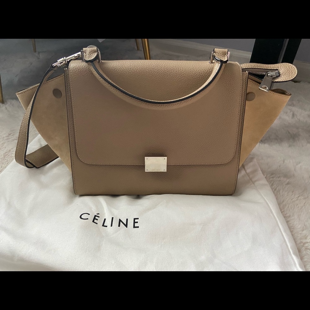 Celine drummed calfskin small trapeze bag